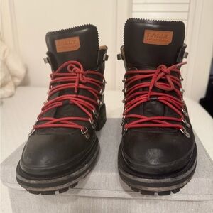 Bally Men's Black Leather Boots with Vibrant Red Laces